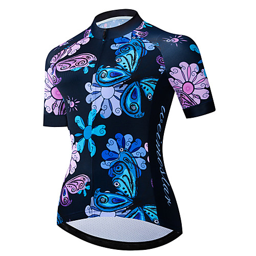 

21Grams Women's Short Sleeve Cycling Jersey 100% Polyester Black / Blue Butterfly Floral Botanical Bike Jersey Top Mountain Bike MTB Road Bike Cycling UV Resistant Breathable Quick Dry Sports