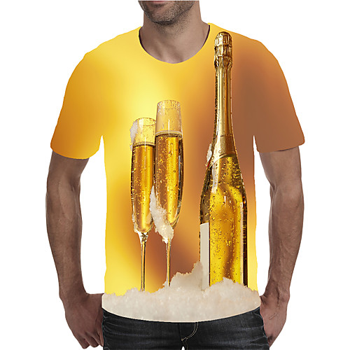 

Men's Daily Going out Street chic / Exaggerated T-shirt - Geometric / 3D / Graphic Pleated / Print Rainbow