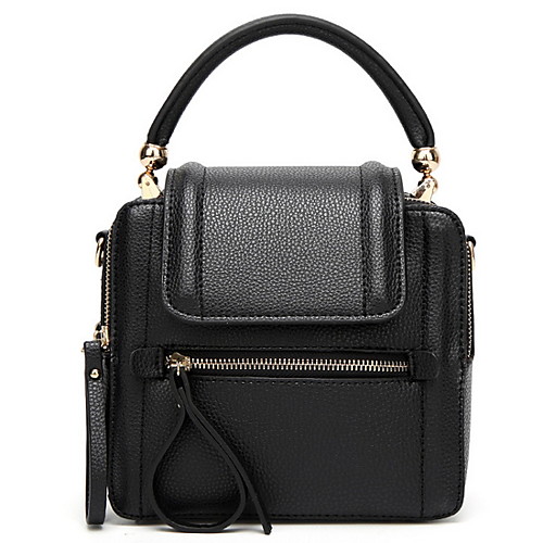 

Women's Zipper Faux Leather Top Handle Bag Solid Color Wine / Black
