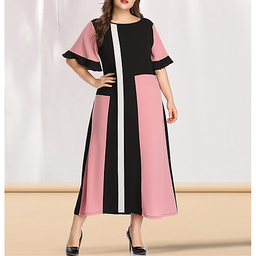 

Women's Blushing Pink Dress Casual Elegant Spring & Summer Party Going out A Line Sheath Chiffon Color Block Solid Color Flare Cuff Sleeve Patchwork L XL