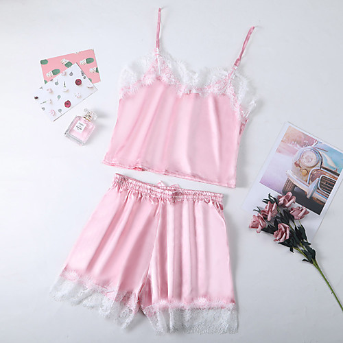 

Women's Lace / Backless / Mesh Suits Nightwear Color Block Wine Blushing Pink One-Size