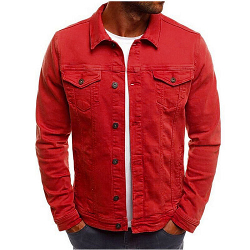 

Men's Daily / Going out Fall & Winter Regular Jacket, Solid Colored Shirt Collar Long Sleeve Cotton Army Green / Red / Blue