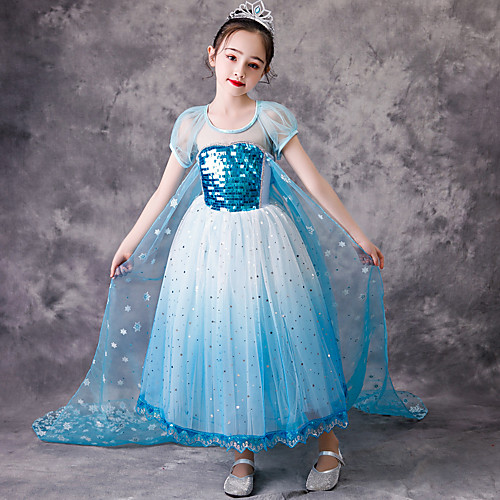 

Princess Elsa Dress Flower Girl Dress Girls' Movie Cosplay A-Line Slip Blue Dress Children's Day Masquerade Tulle Cotton