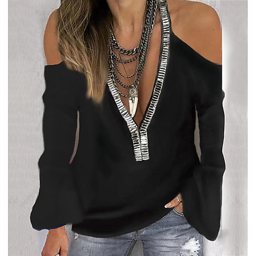 

Women's Daily T-shirt - Solid Colored V Neck Black