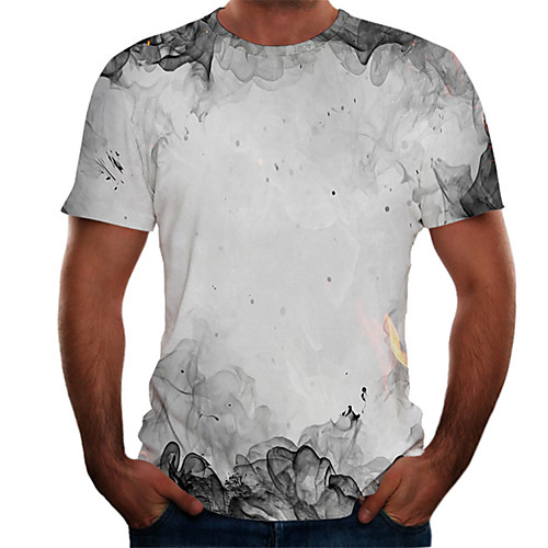 

Men's Daily Basic T-shirt - Color Block / 3D Print Gray