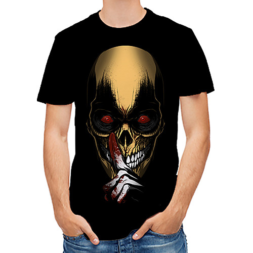 

Men's Daily Club Rock / Street chic T-shirt - Color Block / 3D / Skull Print Black