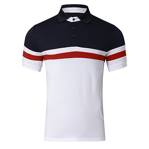 

Men's Daily Work Business / Basic Polo - Striped / Color Block / Solid Colored Blue & White, Patchwork White