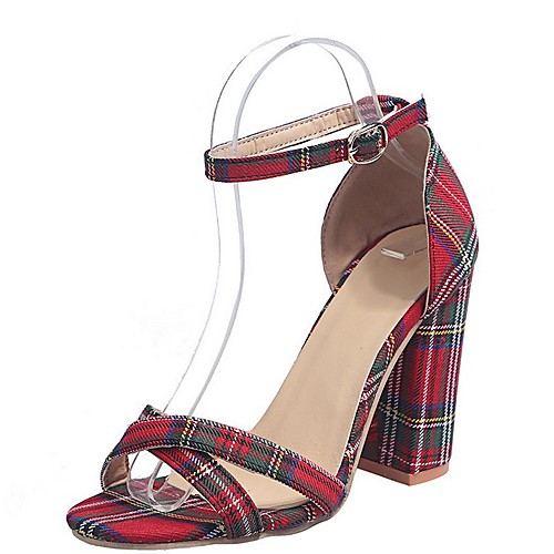 

Women's Sandals Chunky Heel Peep Toe Microfiber Summer Burgundy / Black