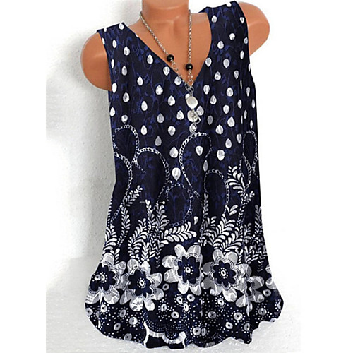 

Women's Plus Size Geometric Print T-shirt Daily V Neck Wine / Black / Blue / Purple / Green / Gray