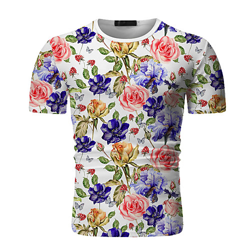 

Men's Daily Sports Basic / Street chic T-shirt - Floral Rose, Print White
