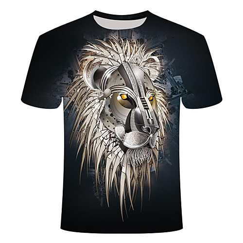 

Men's Daily Going out Basic T-shirt - 3D / Animal Lion, Print Black