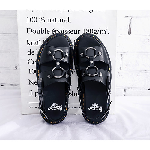 

Unisex Leather / Cowhide Spring & Summer Casual Sandals Walking Shoes Breathable Slogan Black
