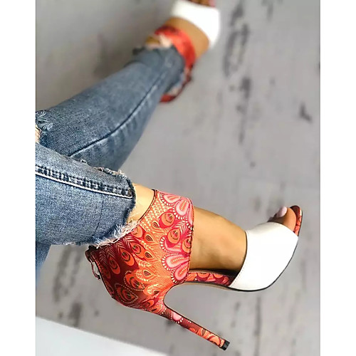 

Women's Sandals 2020 Stiletto Heel Open Toe Satin Flower PU Sweet Walking Shoes Summer White / Party & Evening
