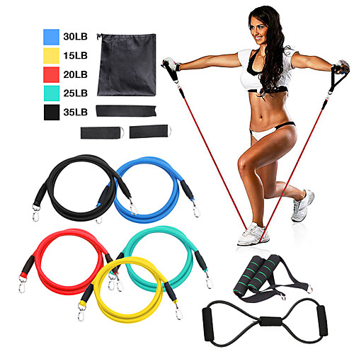 

Resistance Band Set 12 pcs 5 Stackable Exercise Bands Door Anchor Legs Ankle Straps Sports TPE Home Workout Pilates Fitness Heavy-duty Carabiner Strength Training Muscular Bodyweight Training Muscle