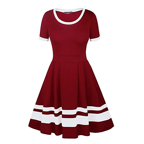 

Women's Wine Blue Dress Basic Daily A Line Color Block S M