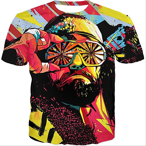 

Men's Daily Holiday Street chic / Exaggerated T-shirt - 3D / Tie Dye / Animal Wolf, Print Rainbow