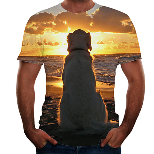

Men's Going out Weekend Basic T-shirt - Color Block / 3D / Animal Brown