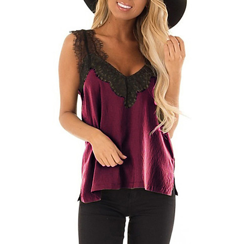 

Women's Going out Weekend Sexy / Street chic Tank Top - Solid Colored Lace Purple