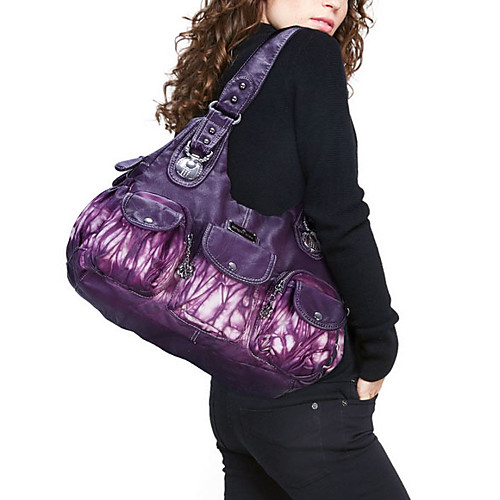 

Women's Zipper PU Top Handle Bag Color Block Purple / Black