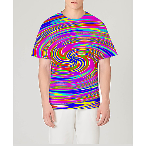 

Men's Daily Going out Basic / Street chic T-shirt - Color Block / 3D / Visual Deception Print Rainbow