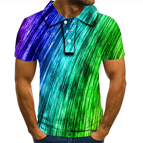 

Men's Plus Size Color Block 3D Polo Street chic Exaggerated Daily Going out Shirt Collar Rainbow / Short Sleeve