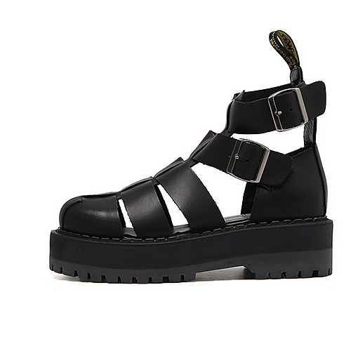 

Women's Sandals Flat Heel Round Toe PU Spring & Summer Black