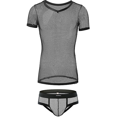 

Men's Mesh Suits Nightwear Solid Colored White Black M L XL
