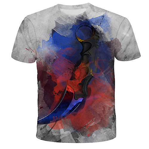 

Men's Daily Holiday Street chic / Exaggerated T-shirt - 3D / Tie Dye / Animal Wolf, Print Rainbow