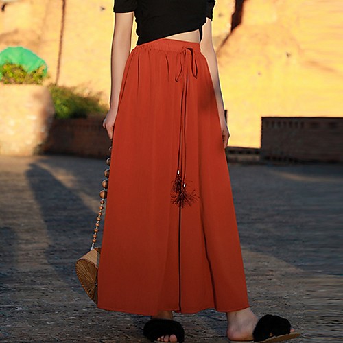 

Women's Basic Wide Leg Pants - Solid Colored Yellow Red Green S M L