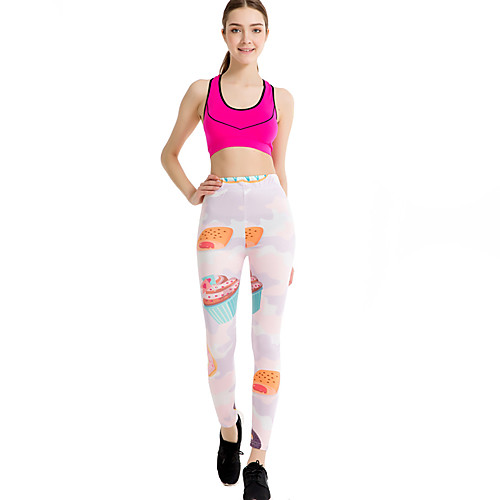 

Women's Sports / Yoga Sporty / Basic Legging - Print / Color Block, Print Mid Waist White One-Size