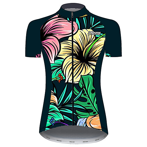 

21Grams Women's Short Sleeve Cycling Jersey Black / Green Floral Botanical Bike Jersey Top Mountain Bike MTB Road Bike Cycling UV Resistant Breathable Quick Dry Sports Clothing Apparel / Stretchy