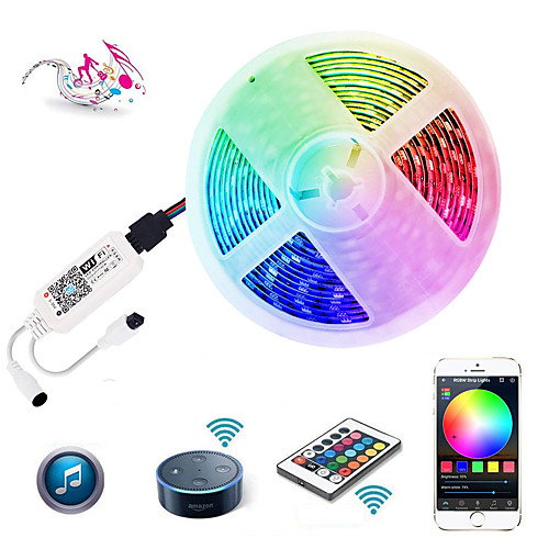 

ZDM WiFi Intelligent Remote Dimming 5M Watetproof 300 LEDS 5050 SMD RGB LED Strip Lighting with IR24 key Controller Kit DC12V