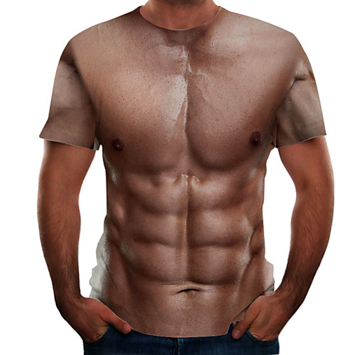 

Men's Daily Sports Basic / Street chic T-shirt - Color Block / 3D / Simulation Print Brown