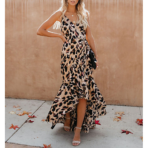 

Women's Maxi Brown Dress A Line Leopard Strap S M