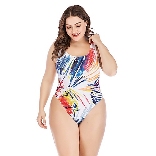 

Women's White One-piece Swimwear Swimsuit - Floral XL XXL XXXL White