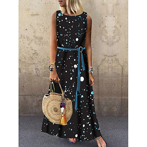 

Women's 2020 Maxi Black Dress Casual Summer Loose Polka Dot Print M L Loose