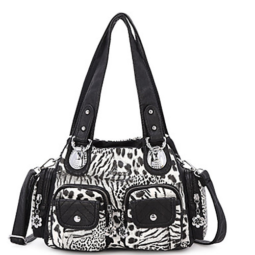 

Women's Zipper PU Top Handle Bag Geometric Pattern Black