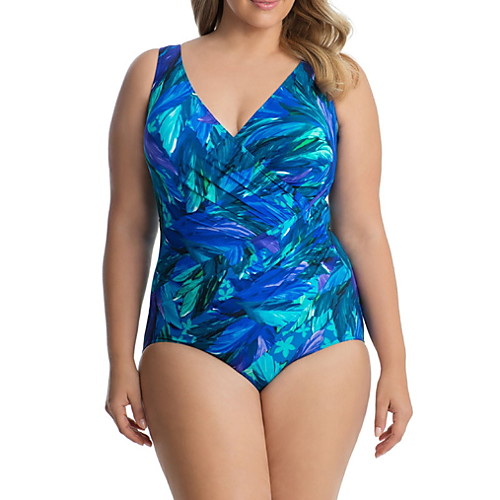 

Women's Blue One-piece Swimwear Swimsuit - Floral XL XXL XXXL Blue