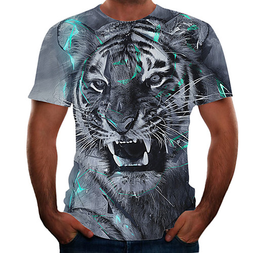 

Men's Going out Weekend Basic T-shirt - Color Block / 3D / Animal Blue