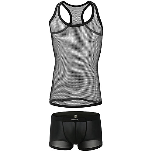 

Men's Mesh Suits Nightwear Solid Colored White Black M L XL