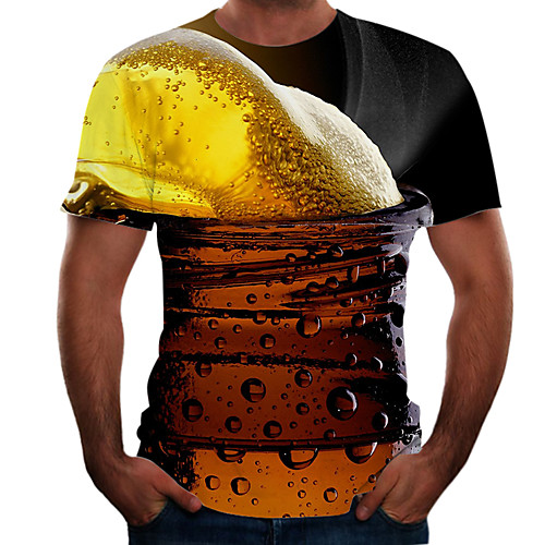 

Men's Going out Weekend Basic T-shirt - Color Block / 3D / Beer Brown