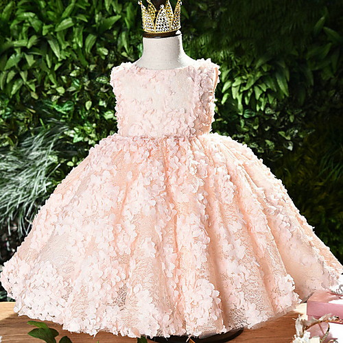 

Ball Gown Short / Mini Event / Party / Birthday Flower Girl Dresses - Polyester Sleeveless Jewel Neck with Appliques