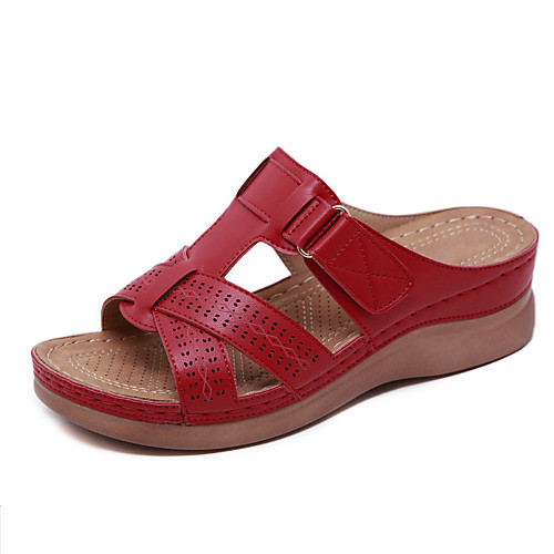 

Women's Sandals 2020 Wedge Heel Open Toe PU Casual / Minimalism Spring & Fall / Spring & Summer Dark Brown / Red / Burgundy