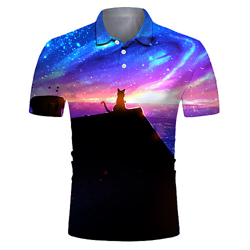

Men's Club Weekend Rock / Exaggerated Polo - Galaxy / 3D / Animal Cat, Print Rainbow