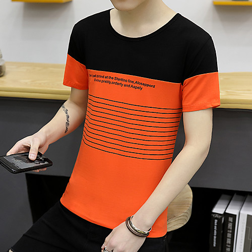 

Men's Striped Color Block Print Slim T-shirt Basic Daily Going out Round Neck Black / Orange / Navy Blue / Short Sleeve