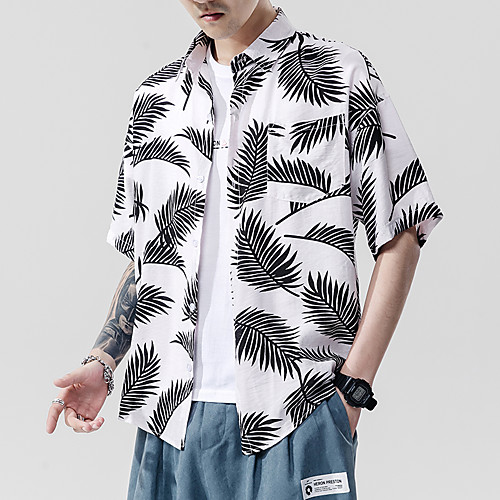 

Men's Daily Holiday Boho / Tropical Shirt - Striped / Geometric / Scenery Tropical Leaf, Print Yellow