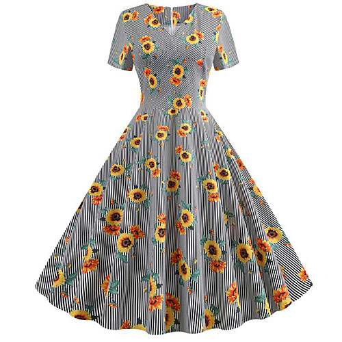 

Women's Dark Gray Dress Cute Party Daily A Line Striped Patchwork Print S M