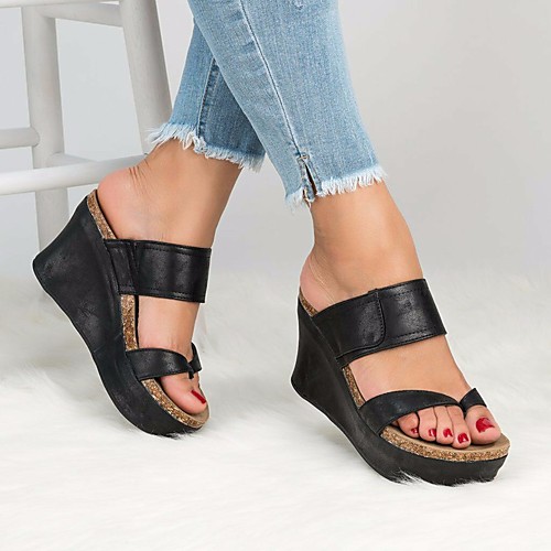 

Women's Sandals Wedge Heel Peep Toe PU Summer Brown / Black / Gray