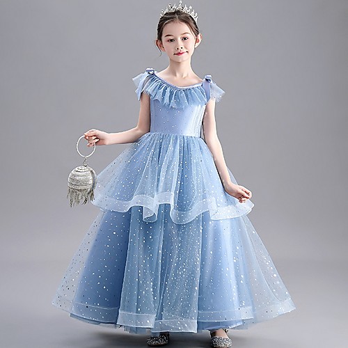 

A-Line Floor Length Party / Pageant Flower Girl Dresses - Polyester / Tulle Sleeveless Jewel Neck with Tier / Paillette