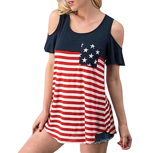 

Women's Daily Basic T-shirt - Color Block Print Red